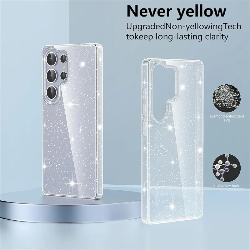 Glitter Bling Sparkle Clear Soft Case for Samsung Galaxy S25 Ultra S24 Plus S25Ultra S24Ultra Women Girls Fundas Cover Accessory