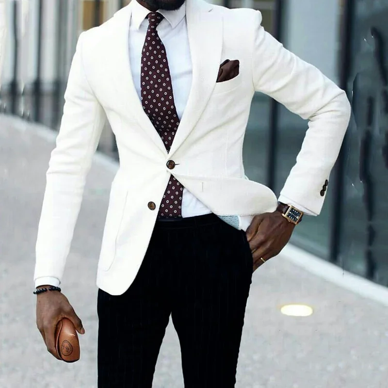 White Business Groom Tuxedos For Wedding Slim Fit Men Suit Male Fashion Blazers Bridegroom Wear 2 Piece Coat With Pants