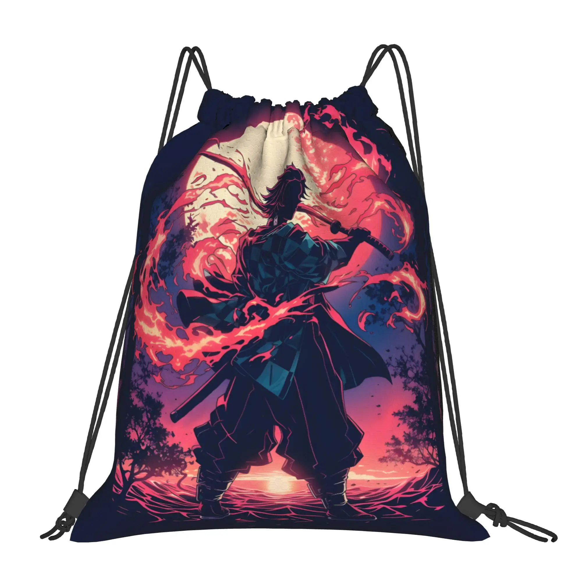 1 pc Breathing Styles Demon Slayer Anime Drawstring Bags Hiking Unisex Storage Bag