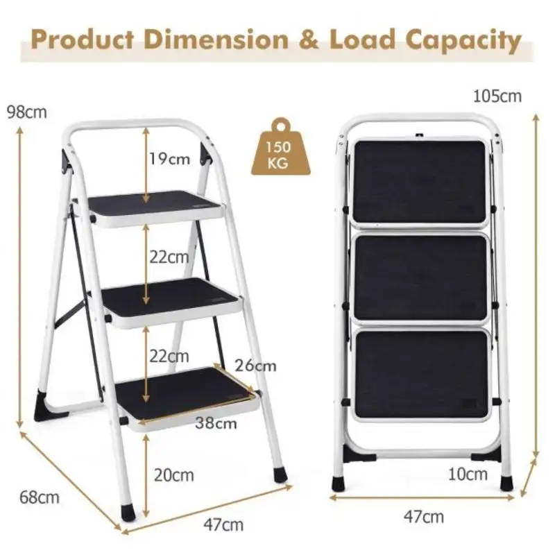 Folding 3-Step Ladder with Handgrip and Anti-Slip Platform