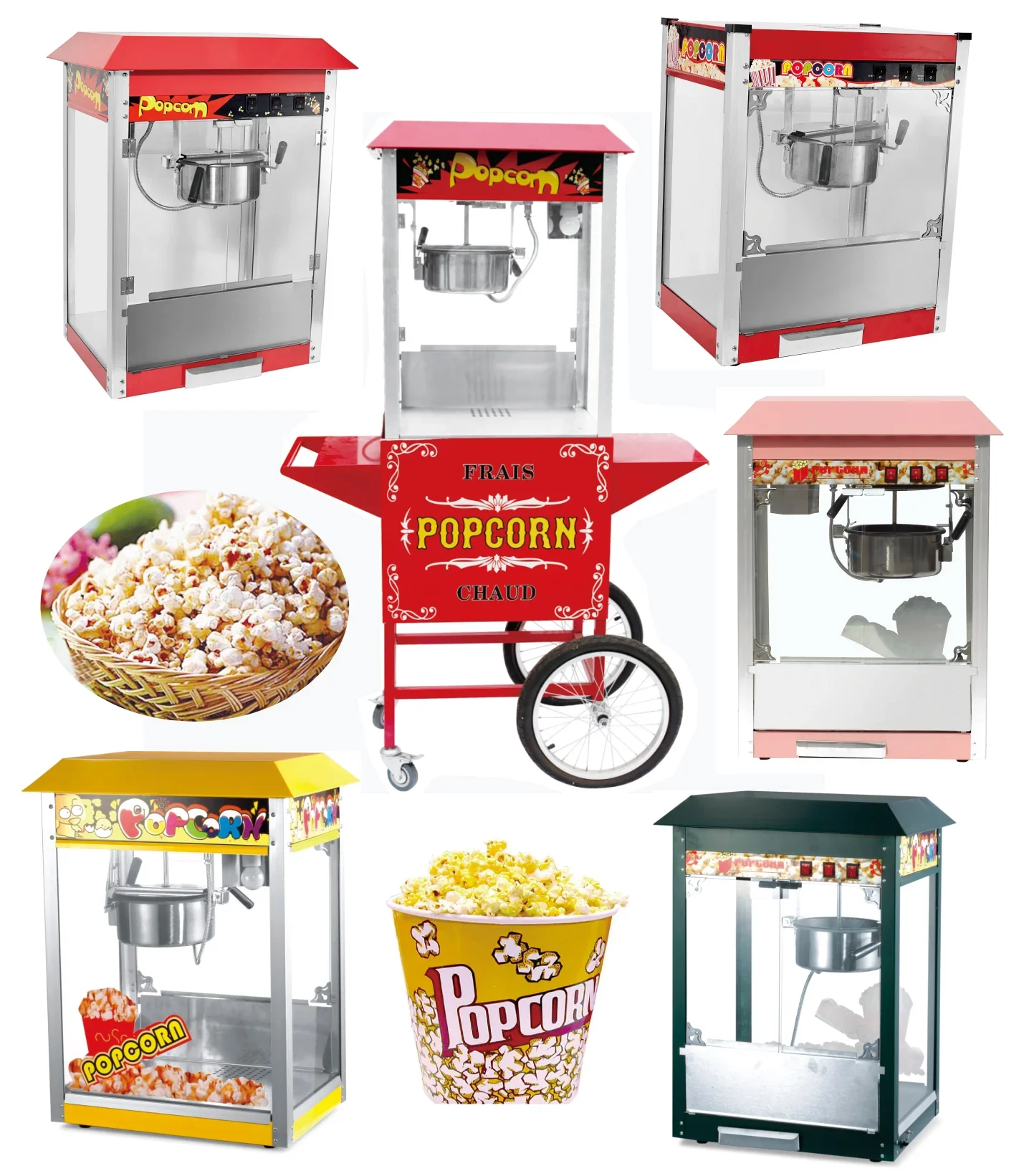 Factory Price Automatic Popcorn Maker Electric Commercial Popcorn Machine with Cart