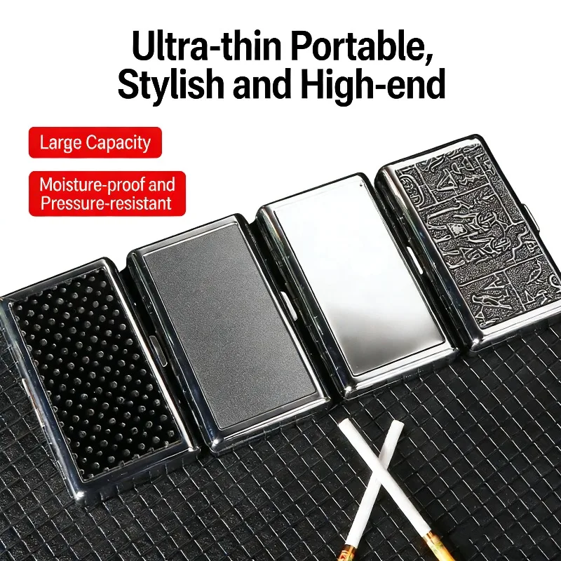 Paquete de 20 cajas de cigarrillos impermeables con clip de hierro alargado delgado, caja de cigarrillos portátil de metal de gran capacidad para hombres y mujeres, herramienta para fumar