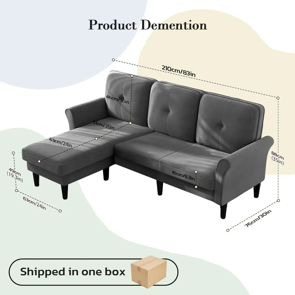 أريكة مخملية حديثة على شكل حرف L مع مسند لغرف المعيشة الصغيرة