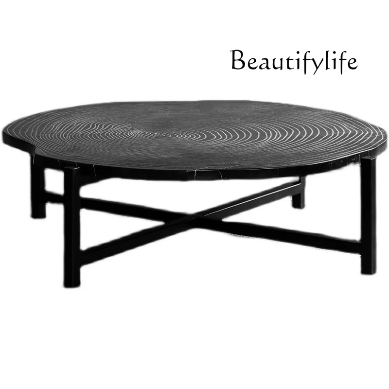 

Creative Solid Wood Tea Table Marble Tea Table Living Room Small Apartment Household Minimalist round Tea Table