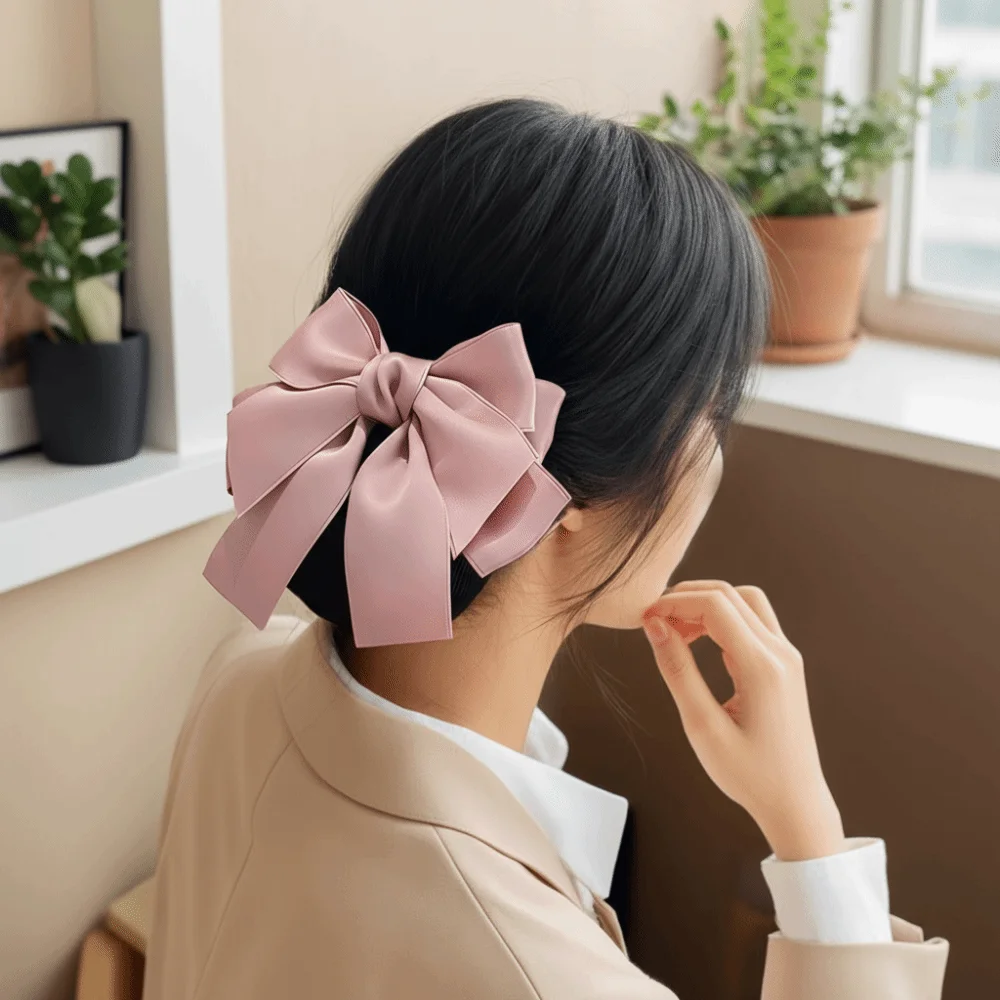 

New Comfortable Bowknot Knit Hair Net Vintage Double Layer Korean Bun Snood Elegant Spring Clip Ponytail Clip Female
