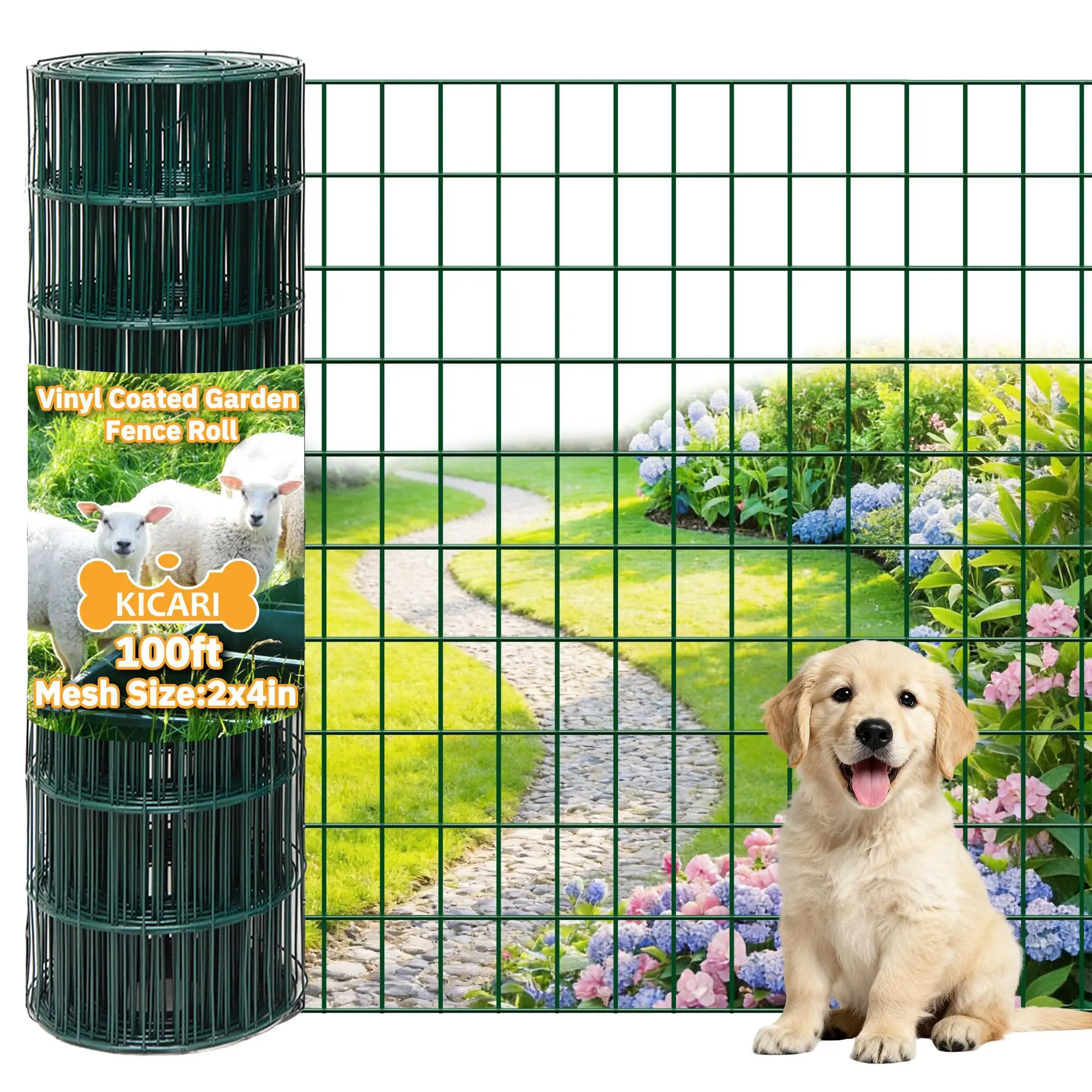 en Metal Garden Fence,60inch(H) x 100ft(L),2 inch x 4 inch,12.5GA Coated (14GA Bare) 2/3/4/5/6 Ft Tall Chicken Wire PVC