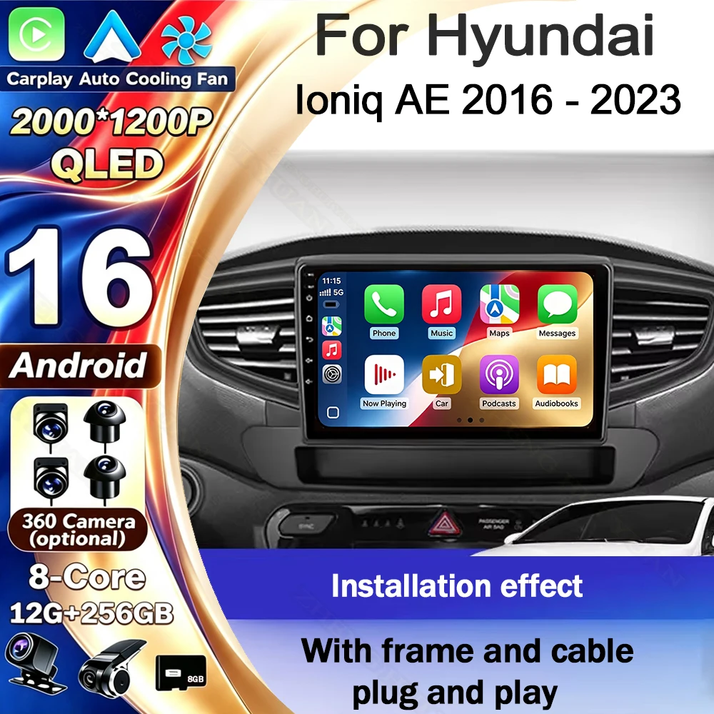 Android 16 For Hyundai Ioniq AE 2016 - 2023 CarPlay Android Auto Car Radio Stereo GPS Navigation Multimedia Player Wireless WIFI