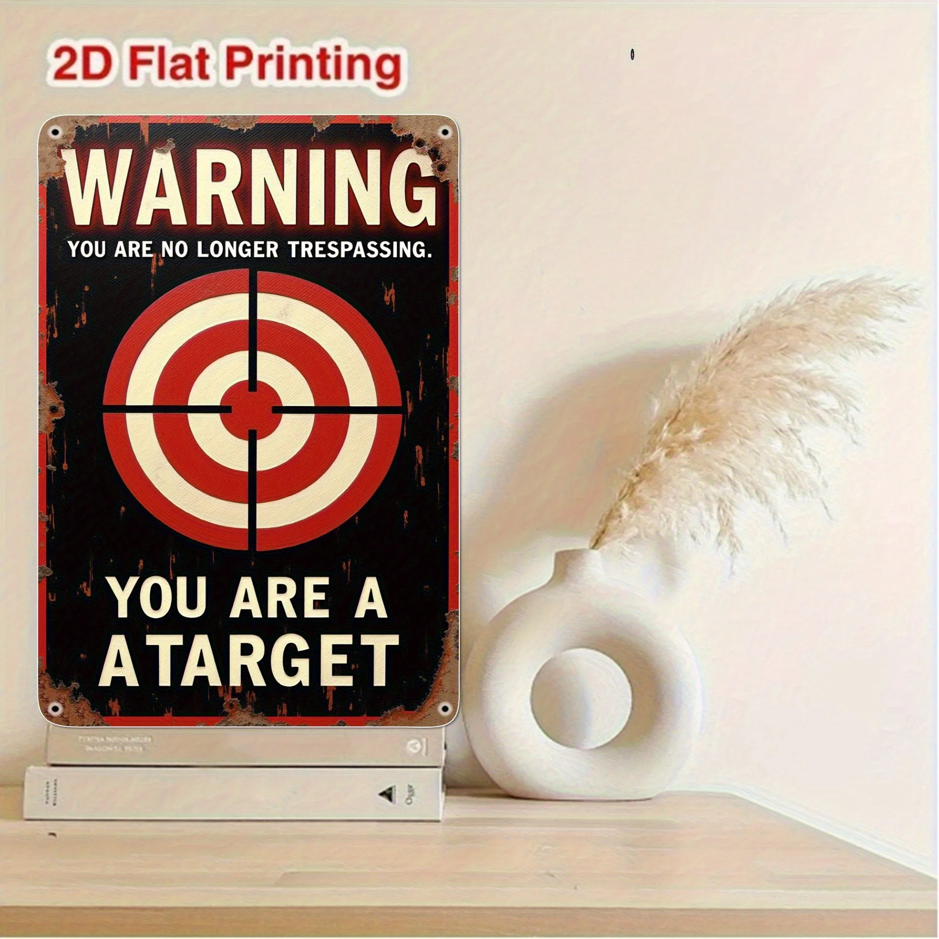 Vintage Metal Target Warning Sign - Heavy-Duty ch Shooting Range Decor with Bold Red & White Bullseye Design - No Trespassing W