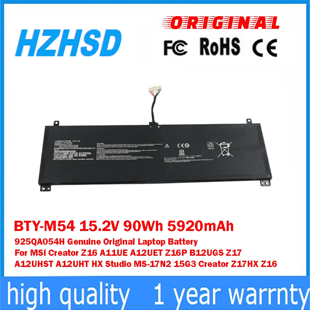 

Оригинальная батарея для ноутбука BTY-M54 15.2V 90Wh 5920mAh 925QA054H для MSI Creator Z16 A11UE A12UET Z16P B12UGS Z17 A12UHST
