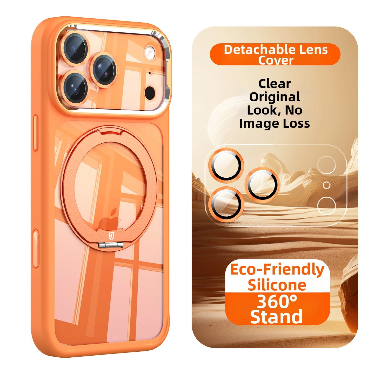 

Rotating Ring Magnetic Case for iPhone 17 16 15 14 Pro Max for MagSafe with Removable Lens Protector Transparent Phone Cover