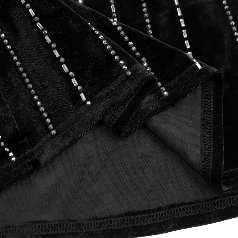 GUWU Donna Spaghetti Strap Velluto Diamanti Hot Strass Aderente Maxi Abito lungo 2025 Vacanze di compleanno Abiti da festa sexy