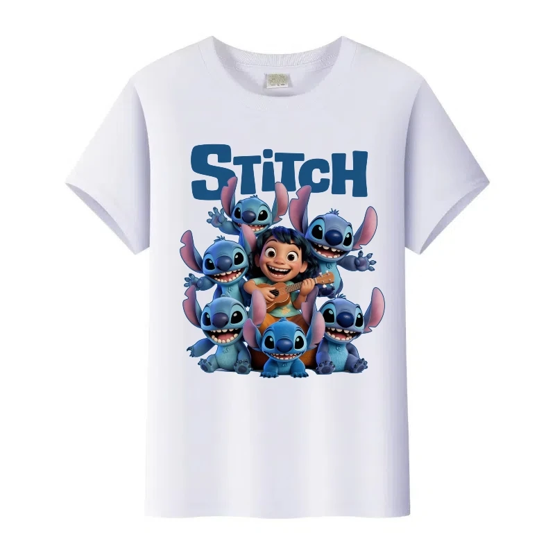 

Fashion Family Short Sleeves T-Shirt Disney Cartoon Stitch Print Top Woman Clothes Streetwear Tshirt Men Blouses children's Tees