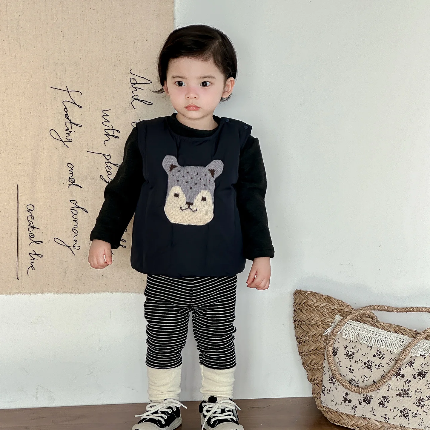 

Infant Baby Girls Clothes Set Winter Thick Cartoon Embroidery Cotton Vest Solid Toddler Girls Shirt Newborn Kid Girls Legging