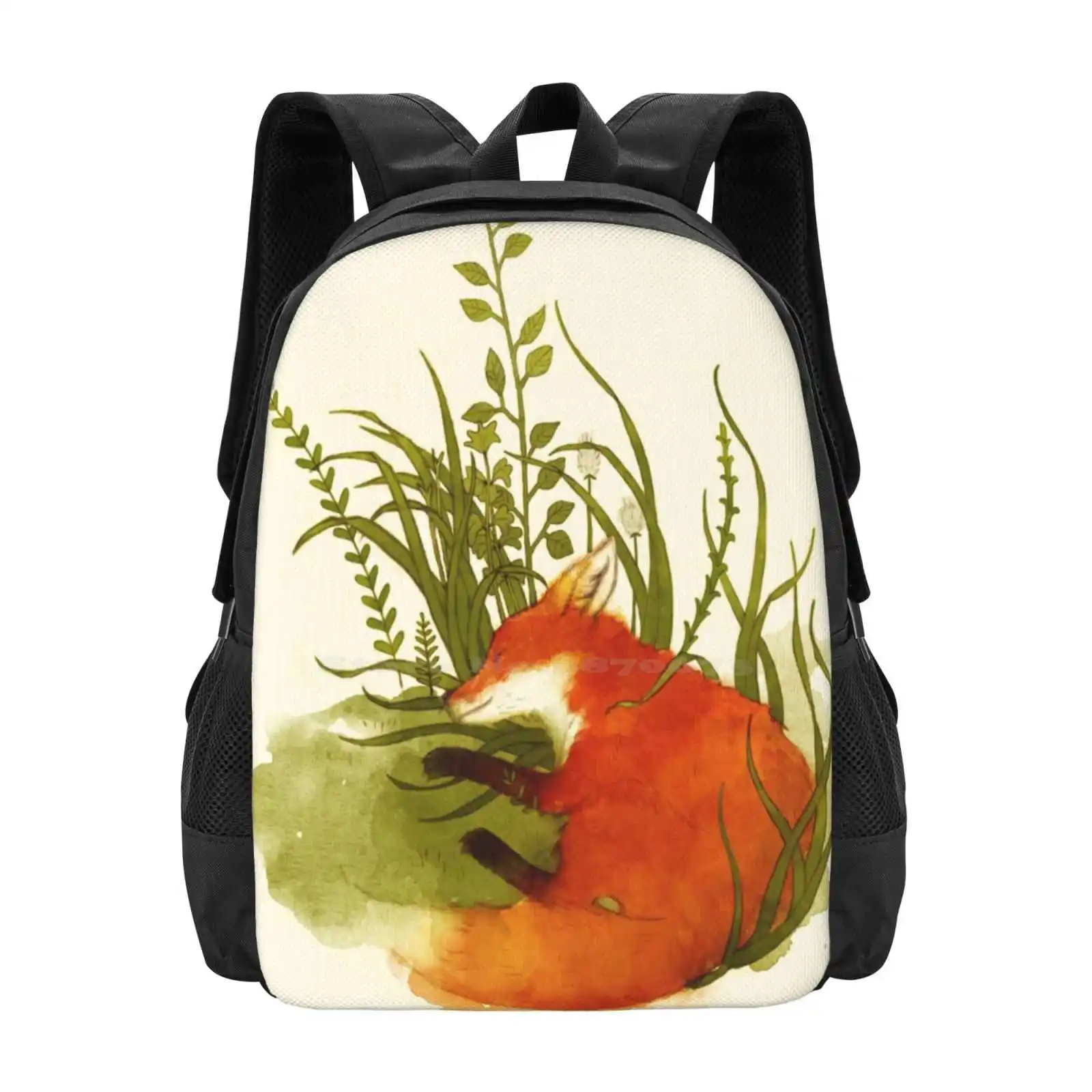 Fox Sleeping Hot Sale Backpack Fashion Bags Foxes Woodland Animals Fern Fauna Nature Green Orange Plants Watercolor