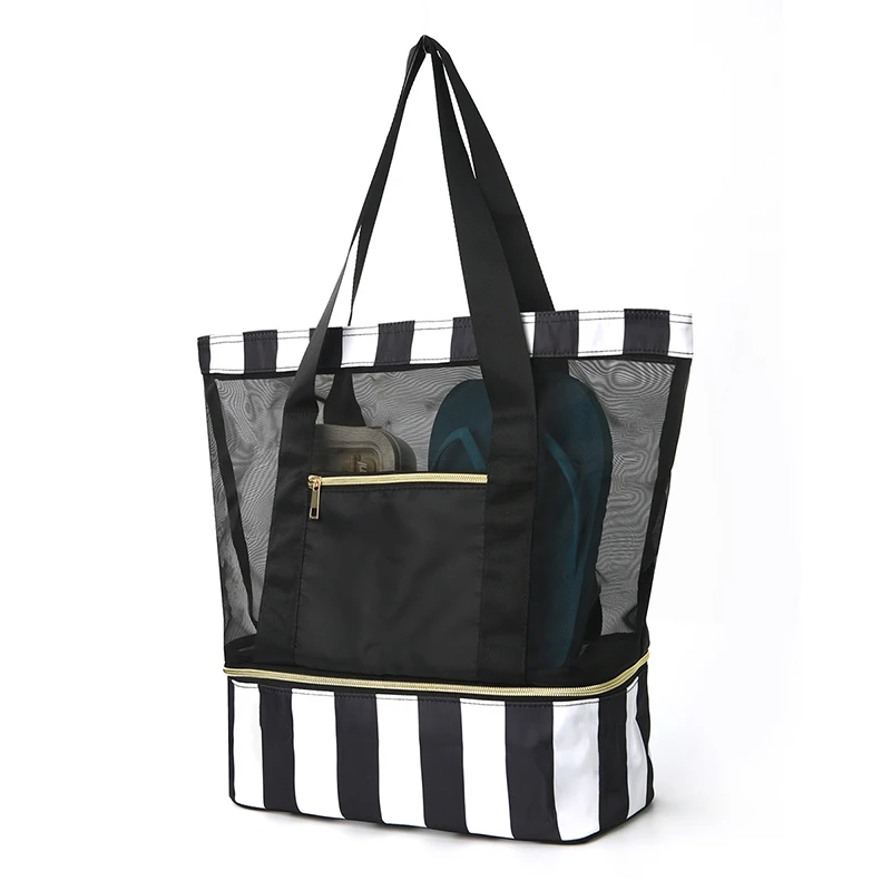 

Beach Bag Clear Mesh Bags with Shoes Pack Travel Swimming Make up Handheld Outdoor Hiking Tote Pouch Striped Transparent Handbag