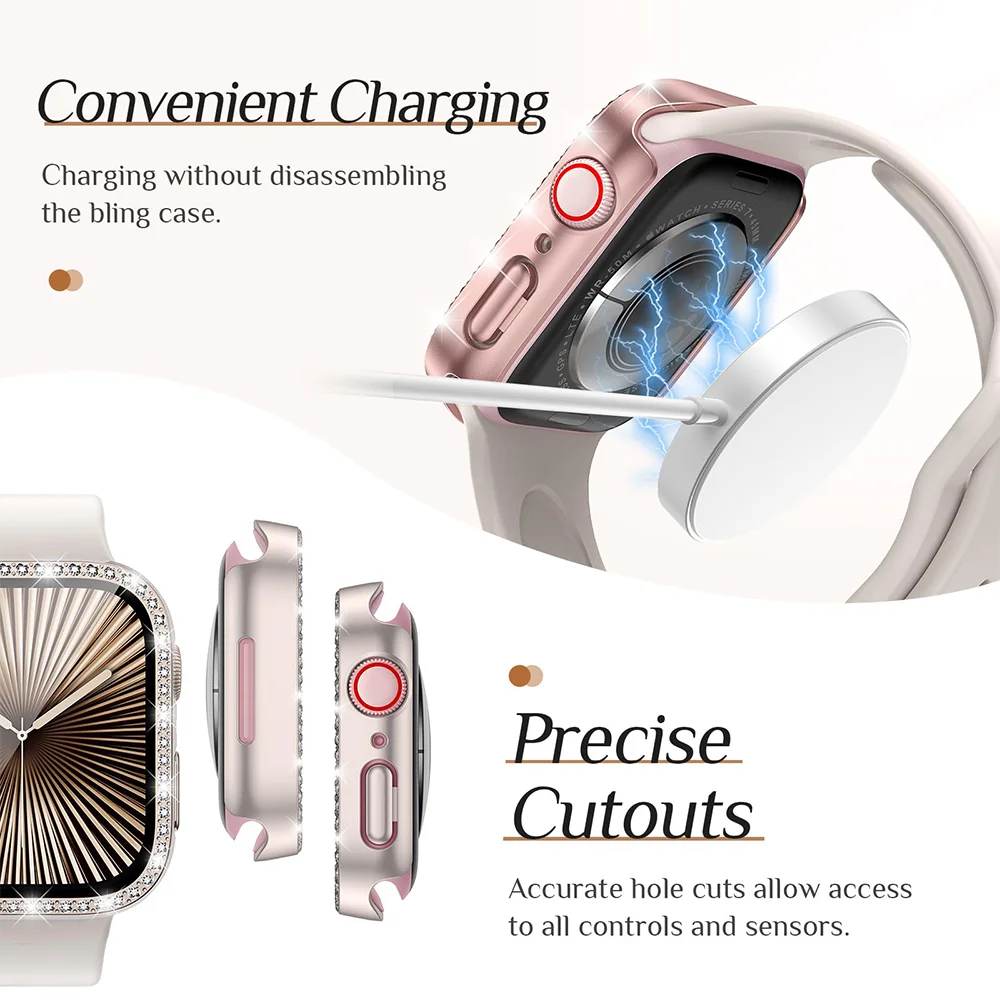 الماس حالة + الزجاج لسلسلة ساعات أبل 11 10 9 8 7 6 5 4 46 مللي متر 42 مللي متر 44 مللي متر-40-41-45 مللي متر بلينغ الوفير حامي الشاشة اكسسوارات #4