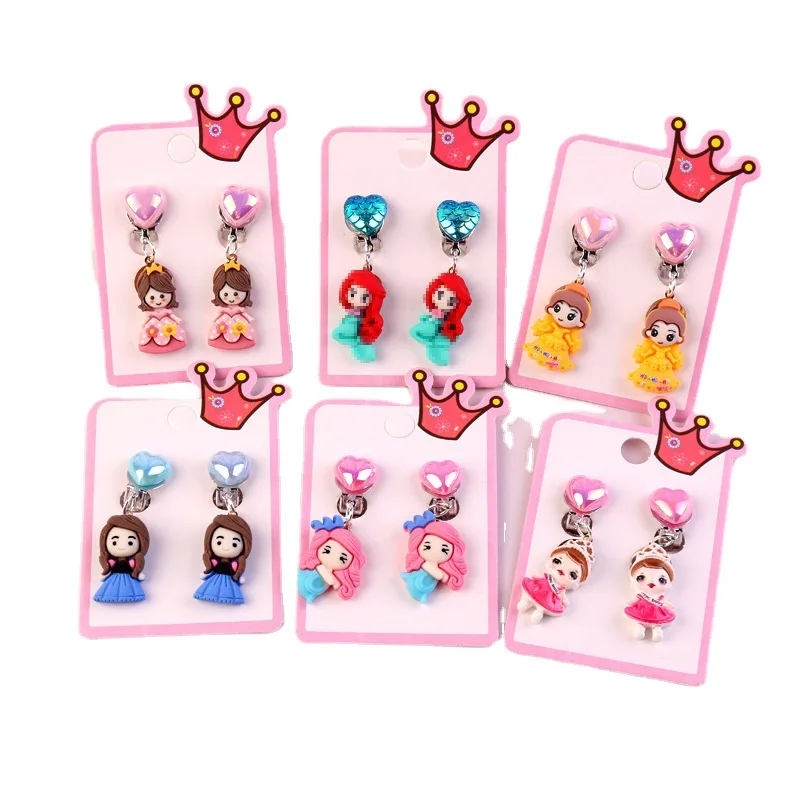 

10pairs Baby Little Girl Headwear Children Earclip Earrings Without Earrings Cartoon Princess Girl Series Earrings School Prizes
