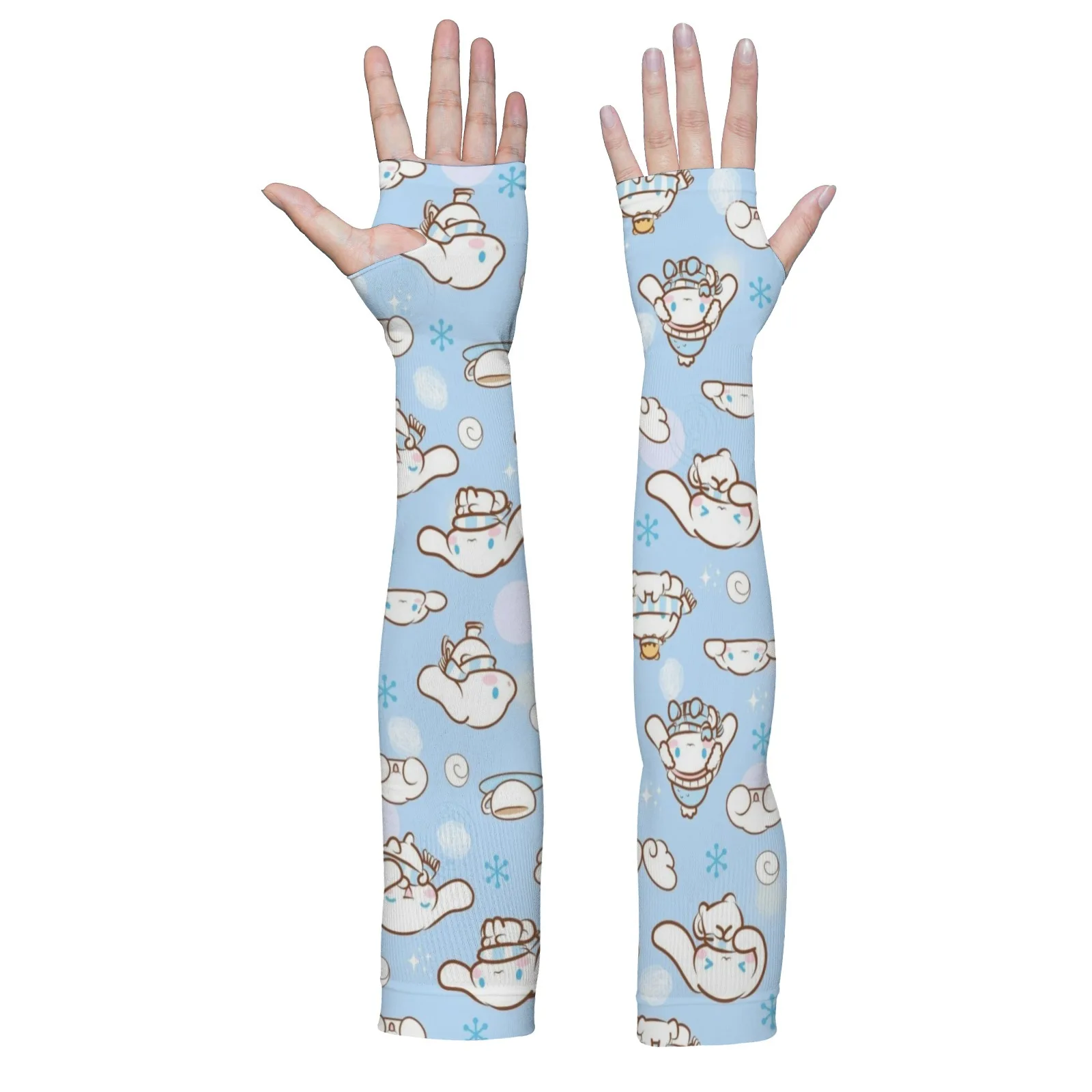 Рукава с мультяшным принтом Cinnamoroll Kawaii — светло-голубой ледяной шелк, дышащая защита от ультрафиолета для уютных повседневных приключений и активного отдыха
