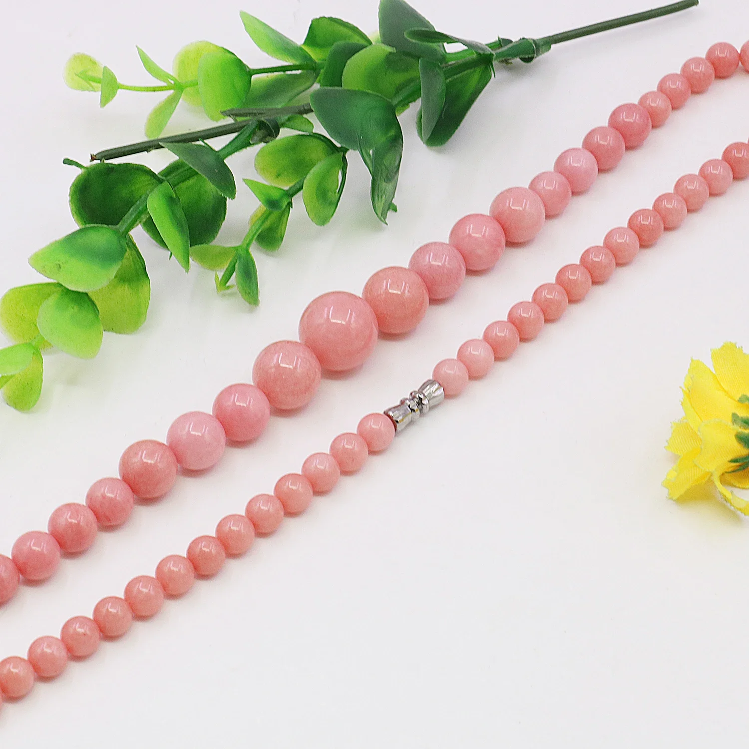 6-14mm Natural Pink Chalcedony Tower Round Bead Necklace/Earring Sets,Gemstone Jewelry Necklace,Rotating Buckle,Combination Gift