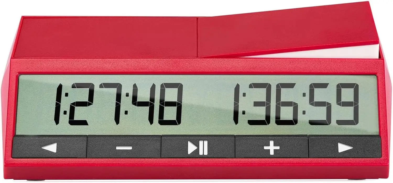 

Official FIDE Chess Clock with Clear Display, Visible Lever, Low Energy, Tournament Red