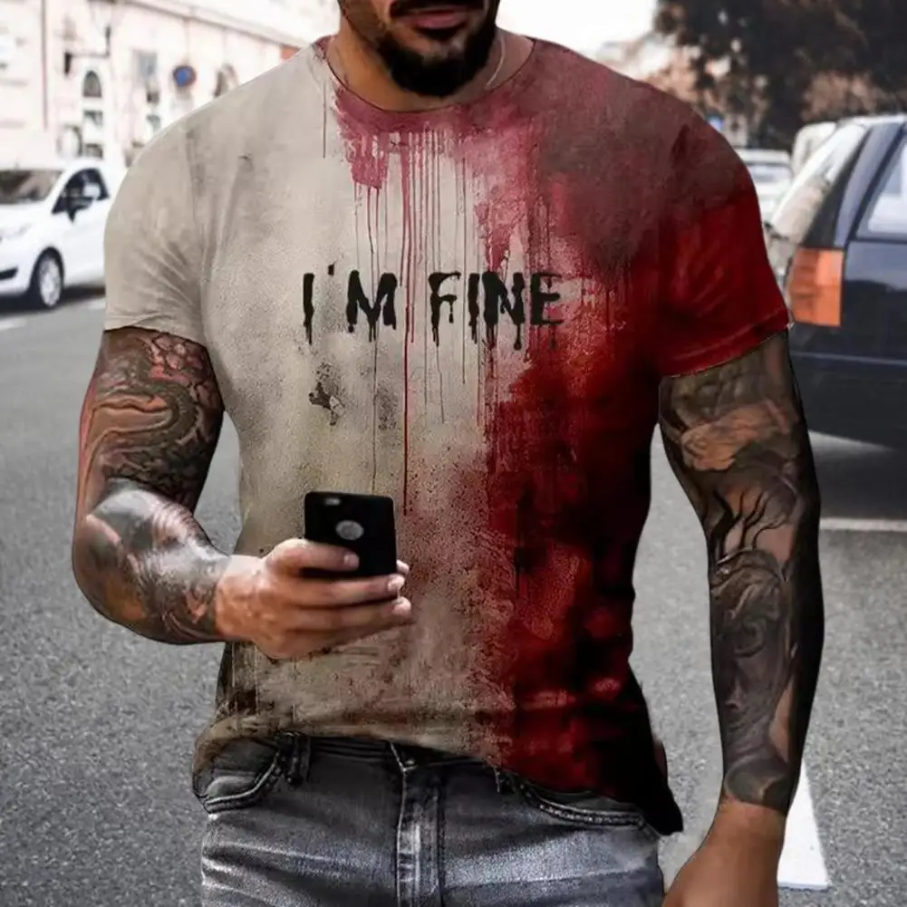 

Halloween T-shirt Spooky Movie Night Apparel Creepy Halloween Blood Stain T-shirt for Men Problem Solved I'm Fine for Halloween