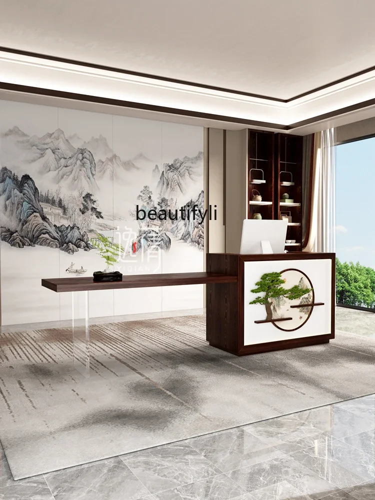 New Chinese suspension Agree B & B Hotel Hotel Teahouse Solid wood checkout page Reception desk