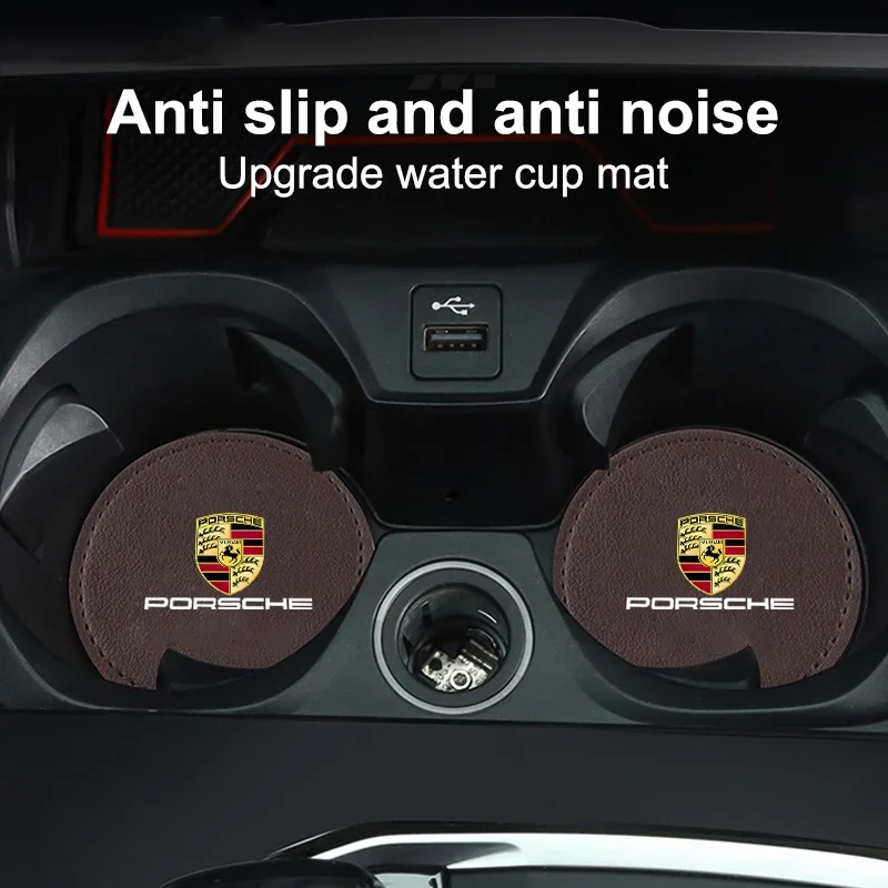 2Pcs Car Coaster Mats Water Cup Bottle Anti-slip Pads For Porsche Cayenne Panamera Macan 911 718 Taycan Boxster Cayman 918 Pajun