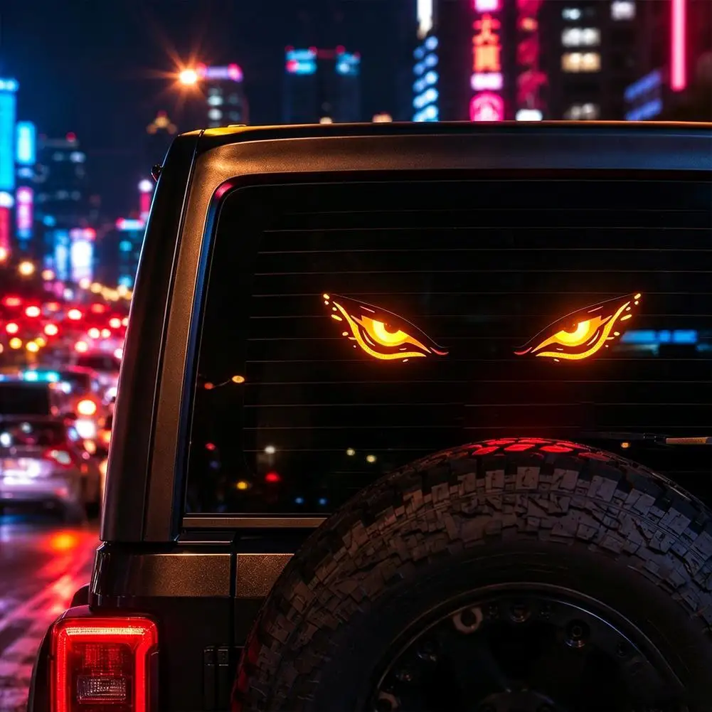 Solar Powered Dynamic Devil Eyes Light Car Windshield Glowing LED Signs Wireless Type C Breathing Ambient Atmosphere Lamp Sets
