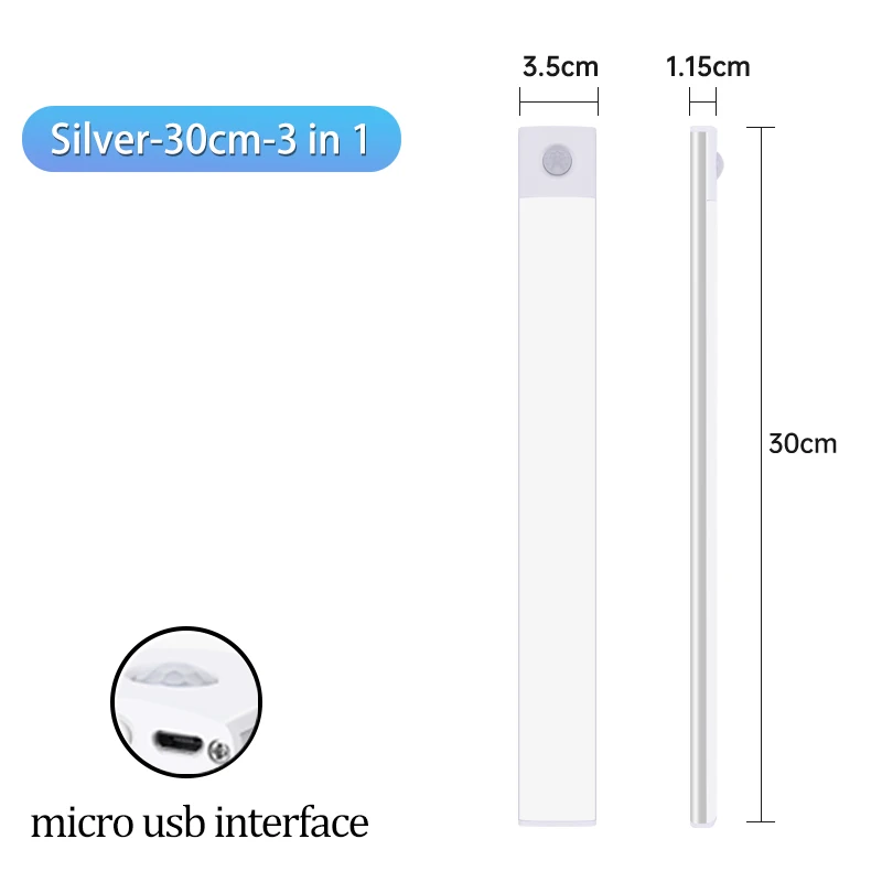 Kast Licht USB Oplaadbare Bewegingssensor Led Drie Kleuren In Een Lamp Voor Keuken Garderobe Binnenverlichting 10/20/30/40/50cm