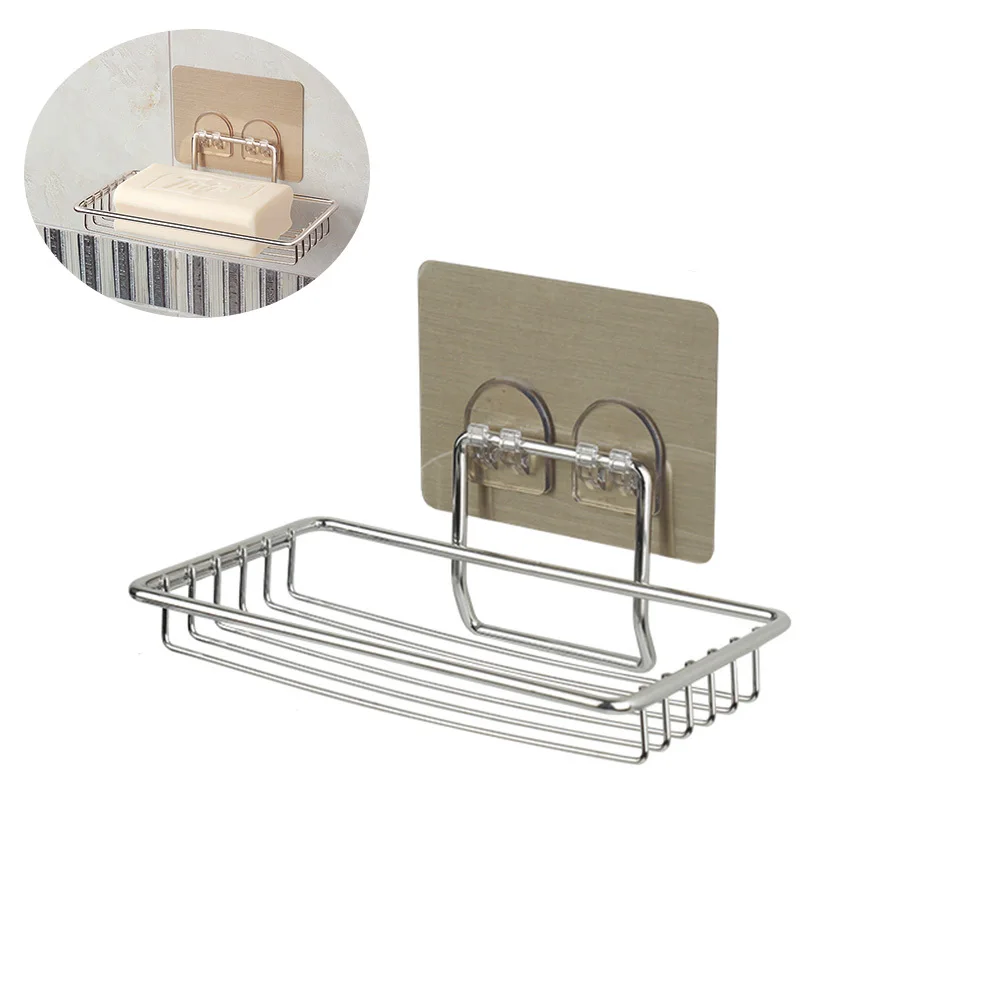 حامل صابون من الفولاذ المقاوم للصدأ، رف تخزين الأطباق ذاتي اللصق على الحائط للحمام والمطبخ وحامل الصابون المنزلي #4