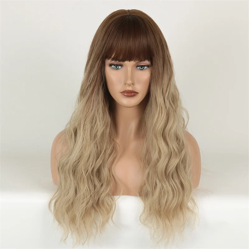 

Long Wavy Wig Hair Neat Bangs Wigs Ladies Curls Heat Resitant Synthetic Party Cosplay Costume Peluca