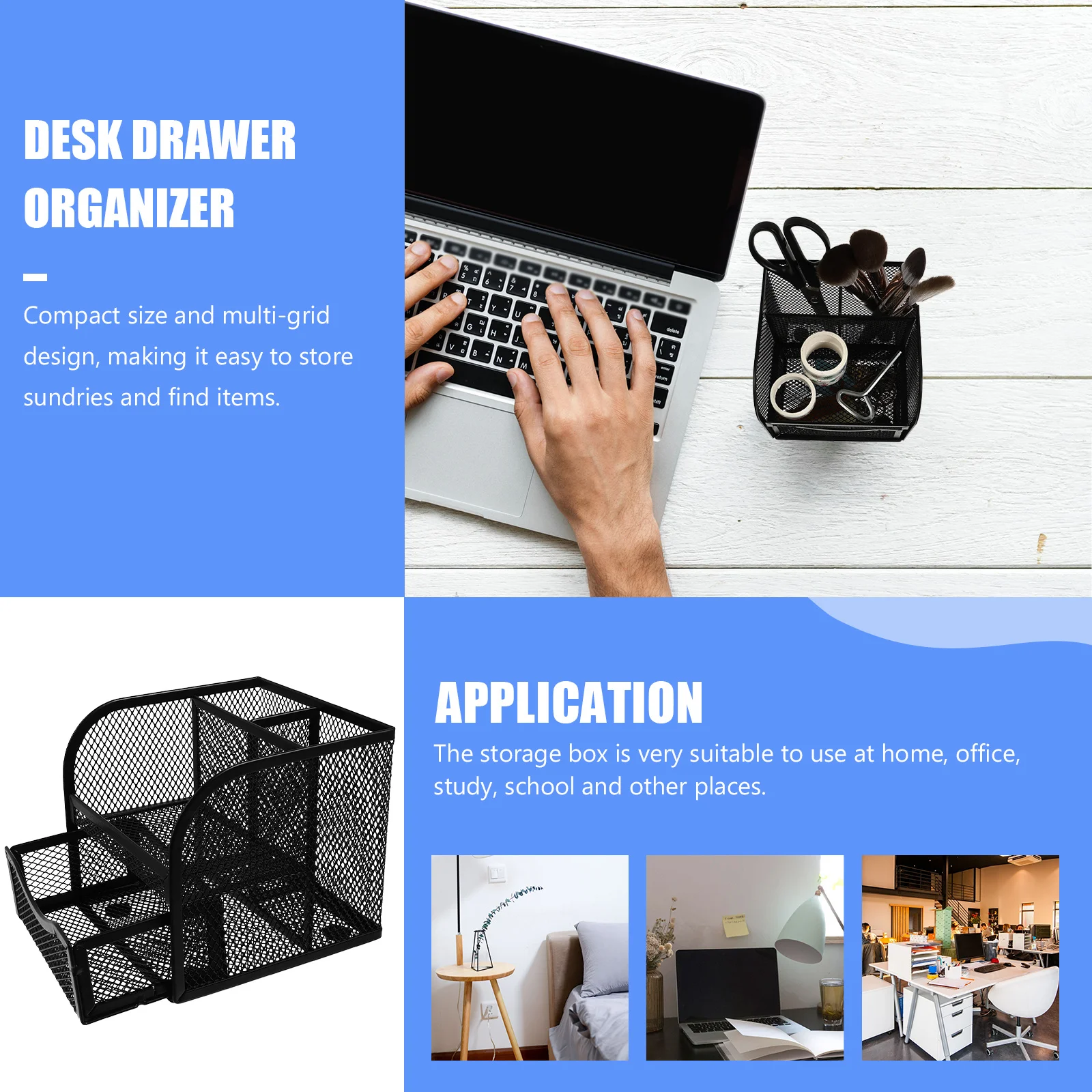 

Metal Pen Holder Storage Box Multi-Grid Compact Desktop Organizer Office Supplies Holder Jewelry Cosmetics Data Cables