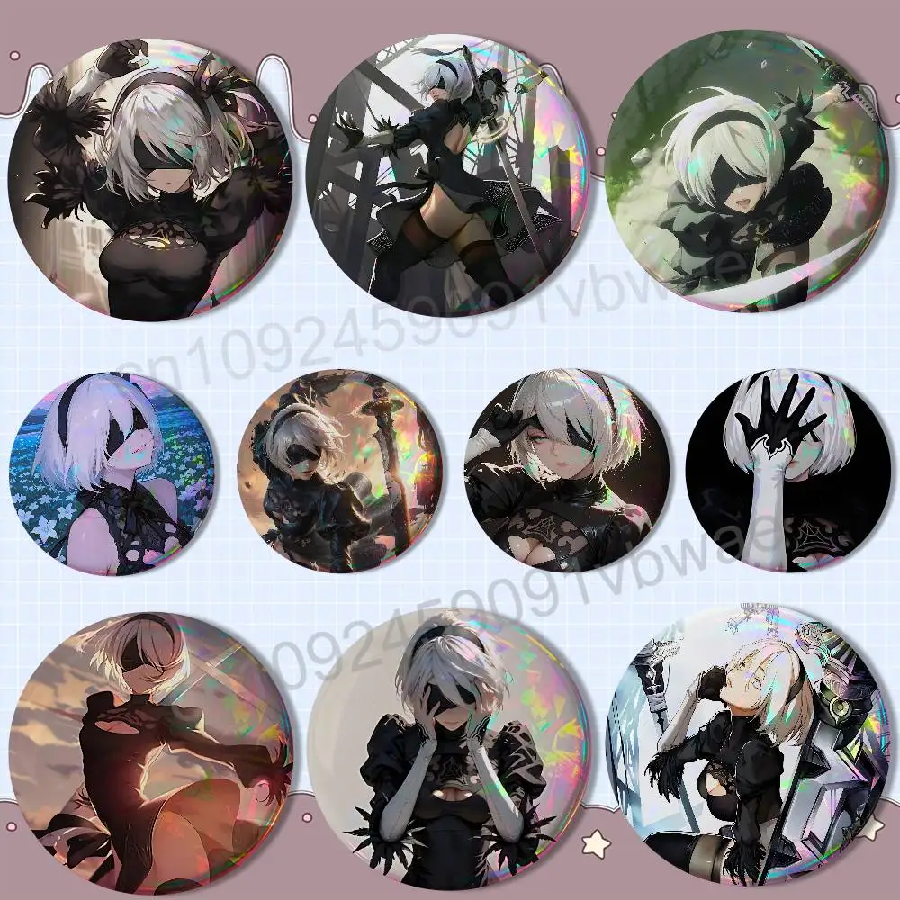 

game 2B cool NieR YoRHa Badge on Backpack Clothes decoration Tinplate Round Brooch Funny Custom Gifts for Friend