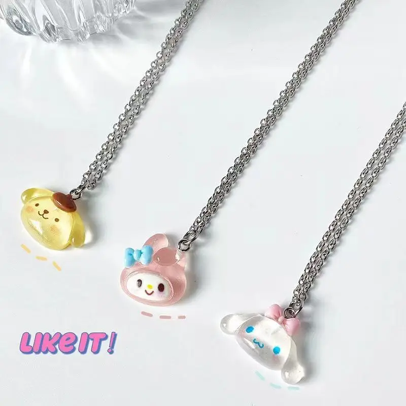 Cute Sanrio Cinnamoroll Transparent Necklace Matching Couple Best Friend Pendant Cartoon Jewelry Gift In Stock Fast Shipping