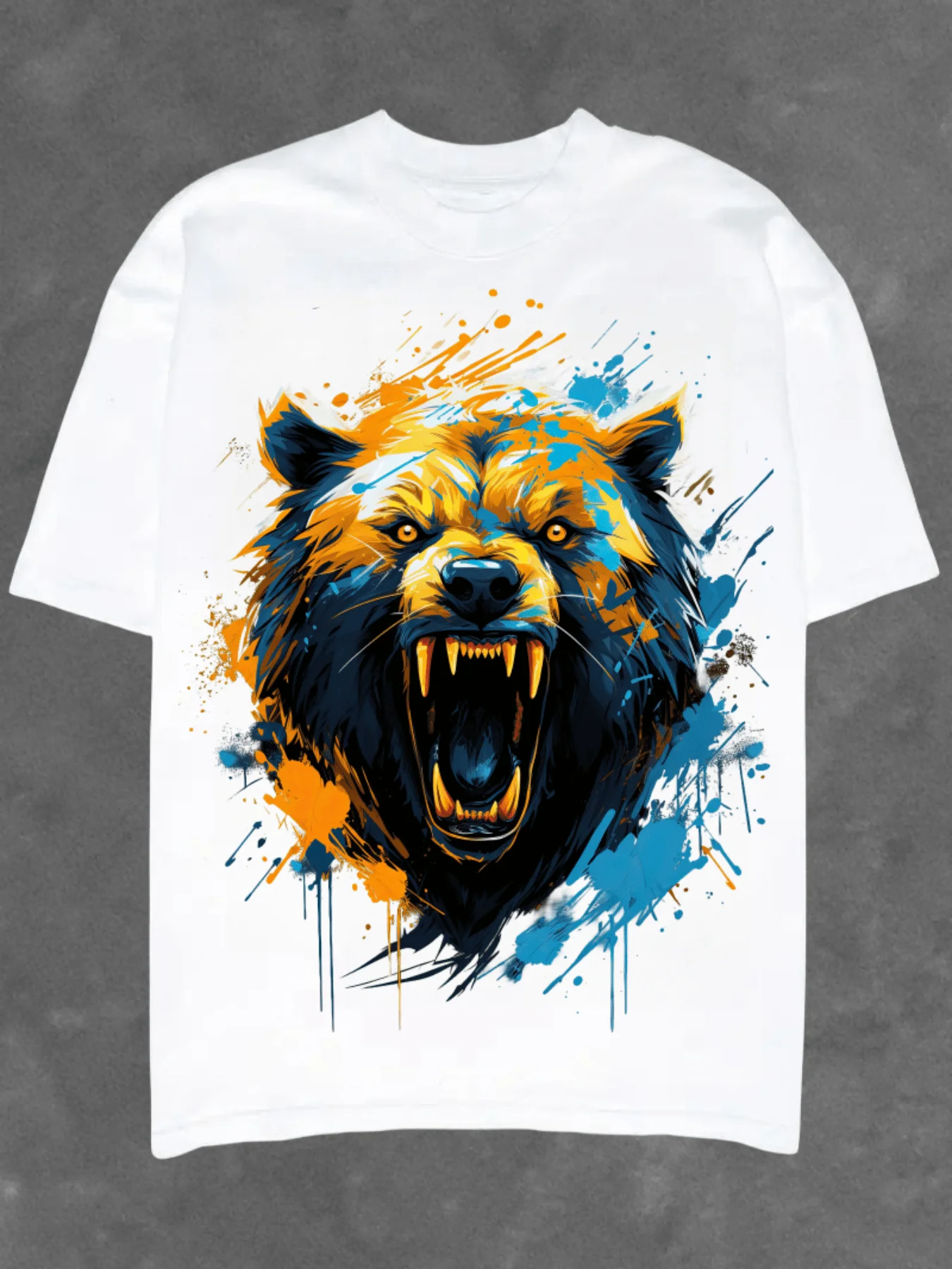 Fierce roaring bear print pattern men\'s T-shirt short sleeved summer fashion street casual comfortable pure cotton T-shirt