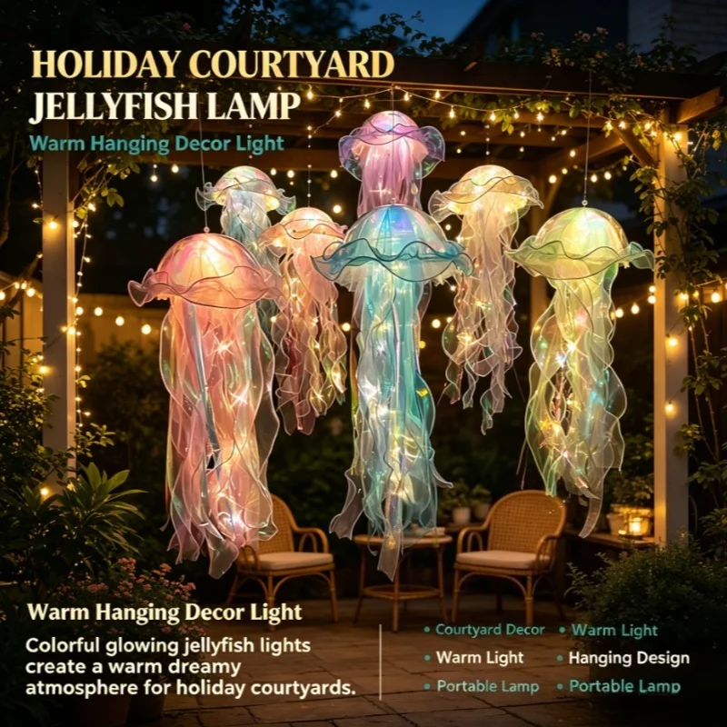 Hanging Jellyfish Lamp Colorful Mood Light, Iridescent Translucent Design with Tiny Lights for Ocean Theme Room Party Decor