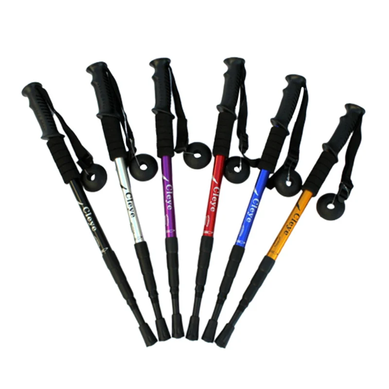 Aluminum Alloy Four Section Shock Absorbers Straight Handle Alpenstock Crutch Durable Hiking Outdoor Supplies