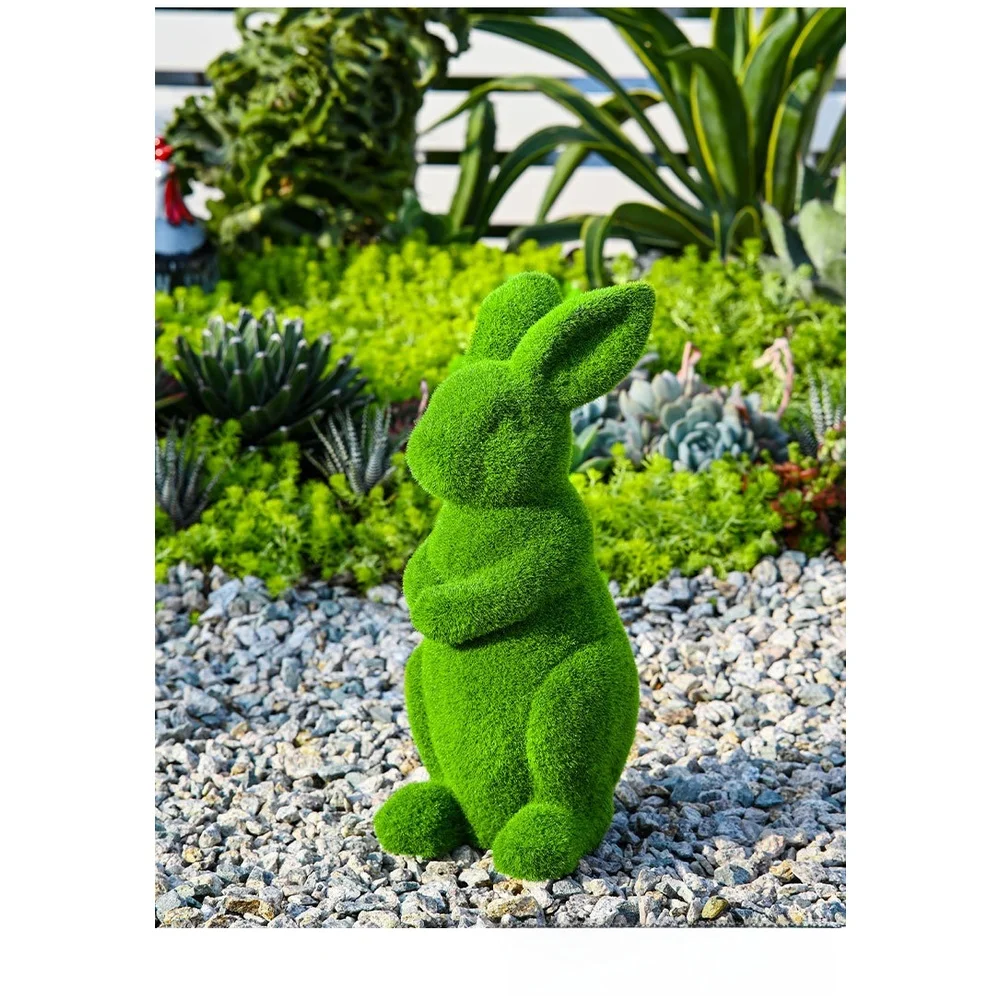 Easter Garden Easter Rabbit Statue Flocked Resin Decor Easter-themed Design Velvety Texture Long-lasting Resin