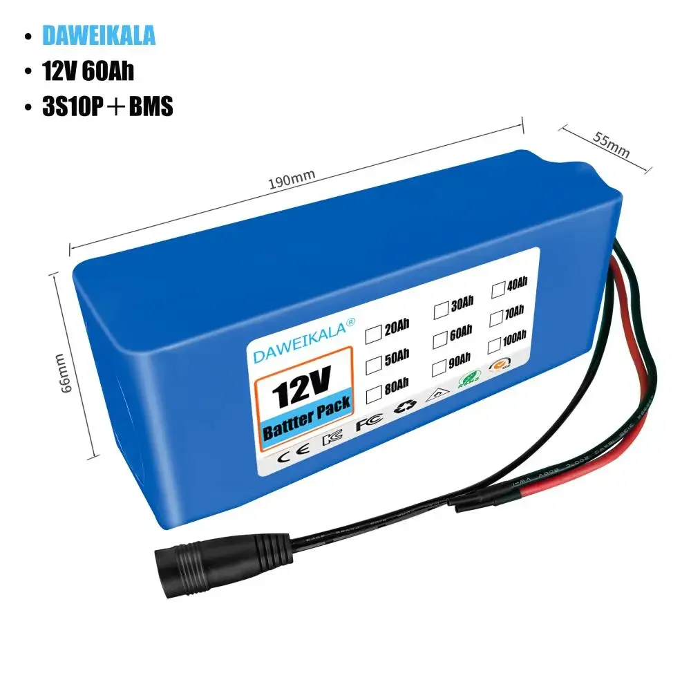 充電式リチウムイオンバッテリーパック,cctvカメラモニター,12v,3s10p,60000mah,容量dc 12v,60ah,卸売価格