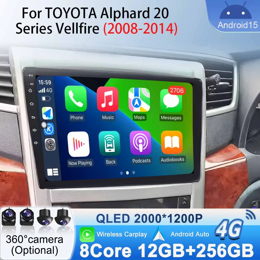

For TOYOTA Alphard 20 Series Vellfire 2008 - 2014 Head Unit Car Radio WiFi Multimedia Player Android 15 GPS Navigation Bluetooth