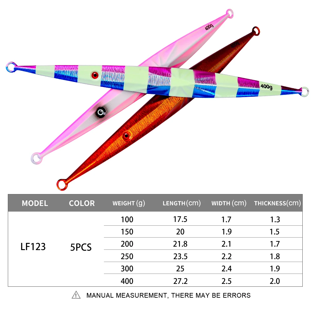 PROBEROS 5pcs 100G-400G Luminous Metal Jig Lure Deep Sea Artificial Bait Saltwater Fishing Lures Fishing Tackle Accessories