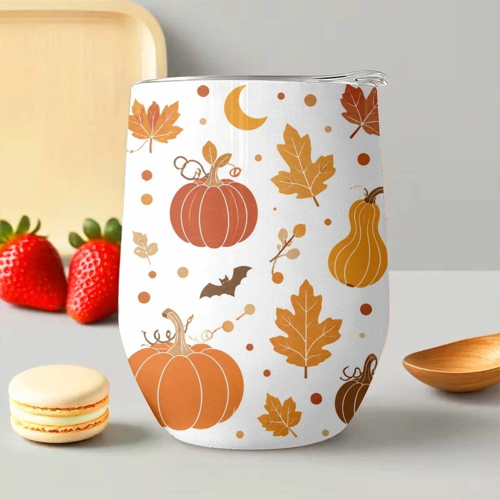 Spooky Pumpkin Artwork Vacuum Flasks 12oz Insulated Stainless Steel Mug with Lid Double Wall Vacuum Hot Cold Drink Cup