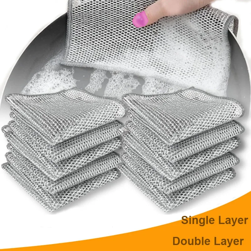 

5/10/20pcs Singledouble layer Rust removal cleaning cloth Kitchen Dishwashing towel Metal wire cleaning rag Cleaning tools