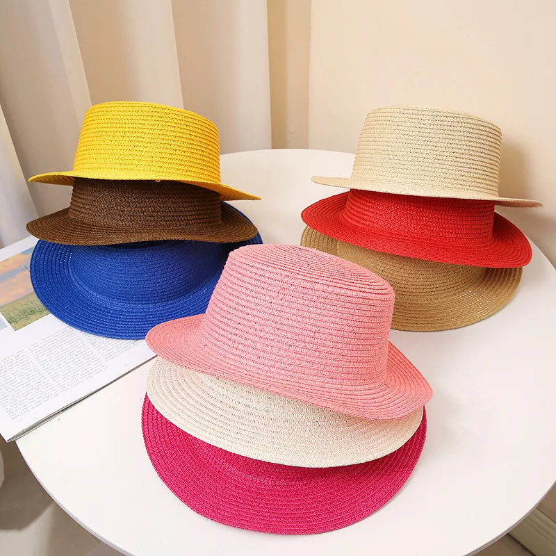 

Summer Fashion Versatile Men's Women's Straw Hat Flat Top Fashion Sunscreen Foldable Fedora Beach Tourism Straw Hat Children