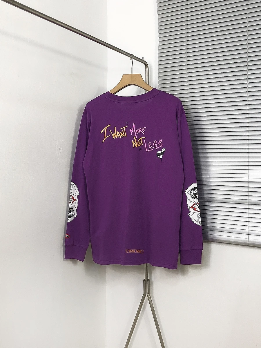 Deep Purple Long Sleeve T-Shirt Couple Base Shirt Cross Creative Cartoon Fun Breathable Cotton Casual Style Men's Women's T-S...