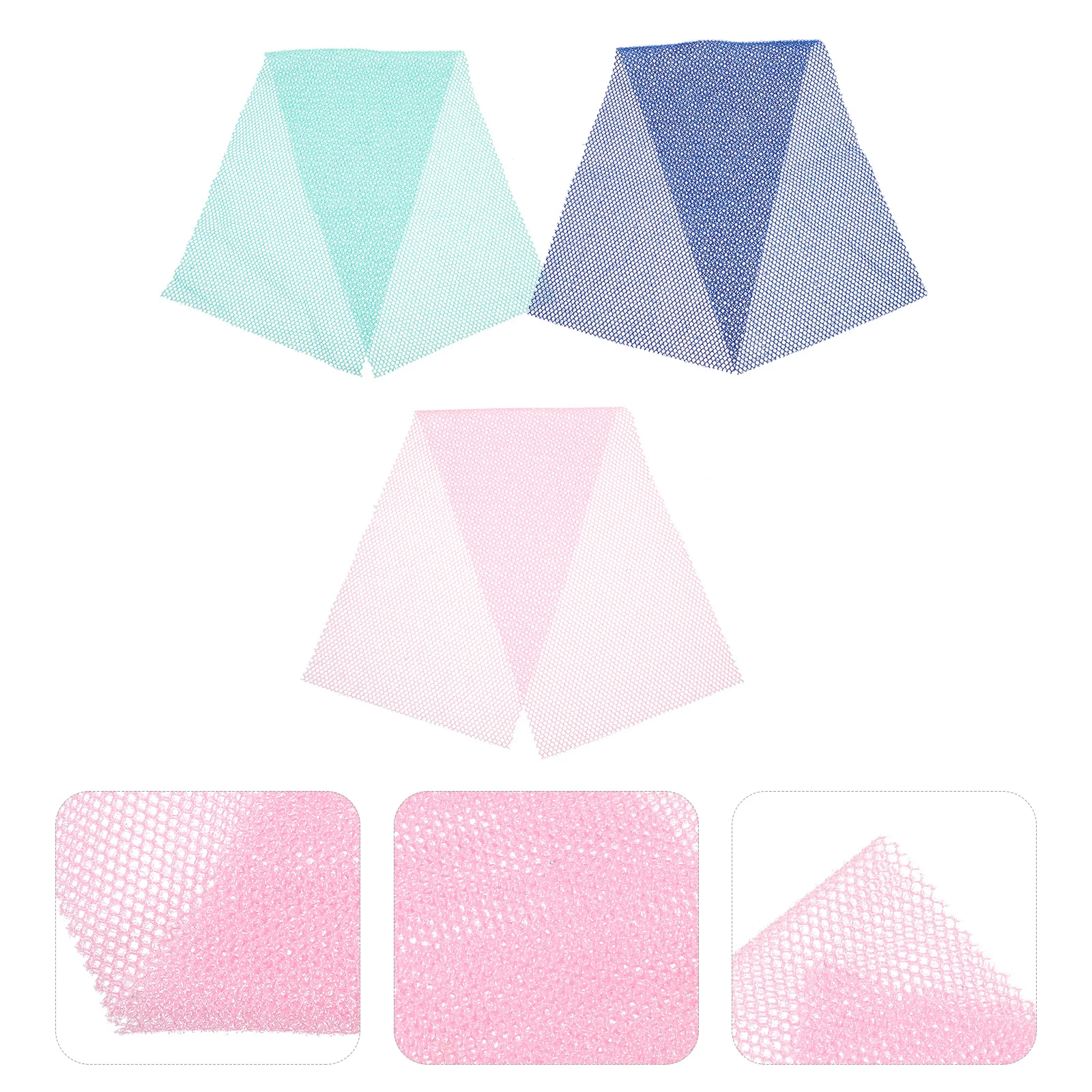 

3Pcs Exfoliating Body Bath Scrubber Net Shower Back Washcloth Long Back Scrubber for Men Women African Net Cloth