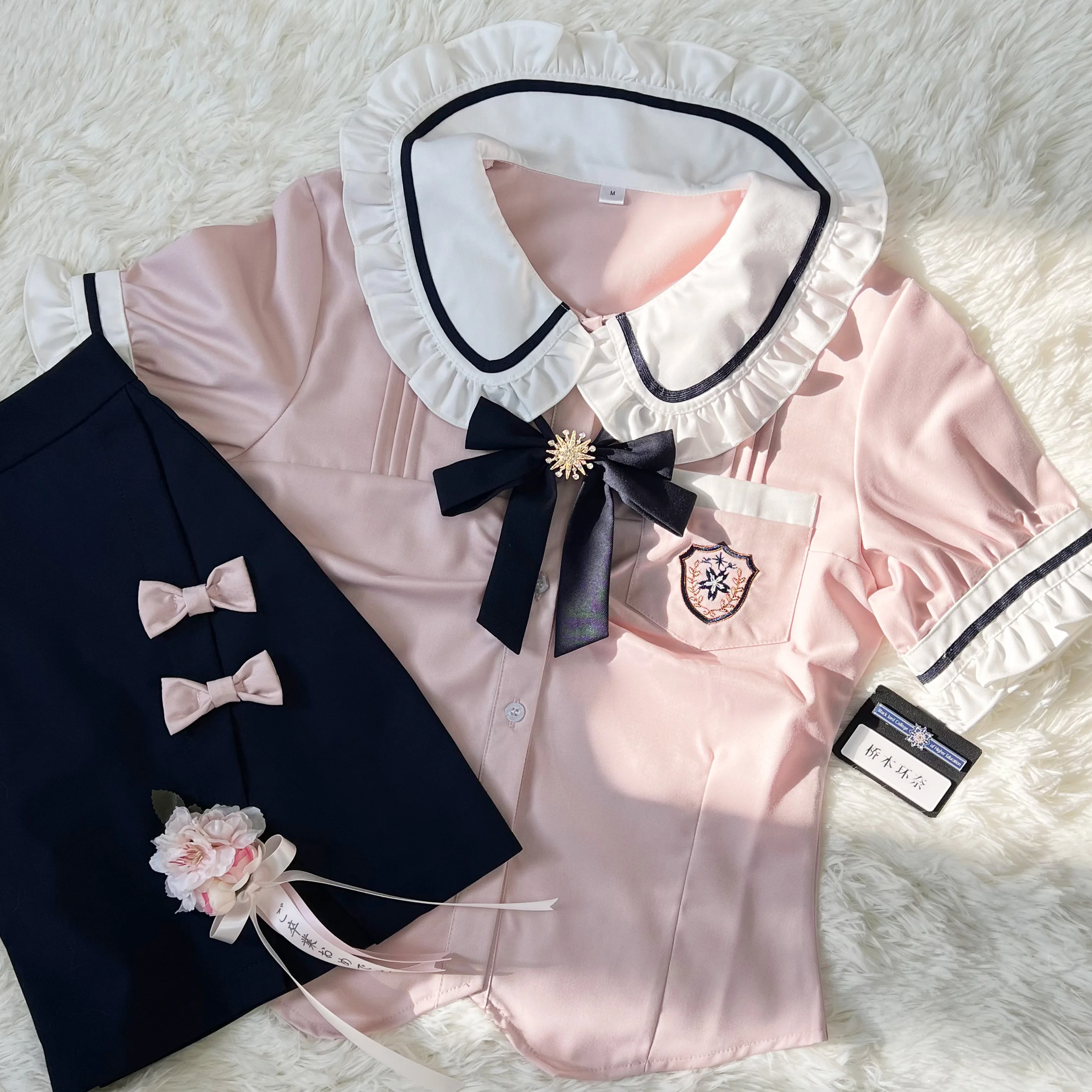 Preppy Style JK Suit Doll Collar Bow Tie Embroidered Pocket Single-Breasted Top High Waist Tight Split Skirt Two-Piece Set Women