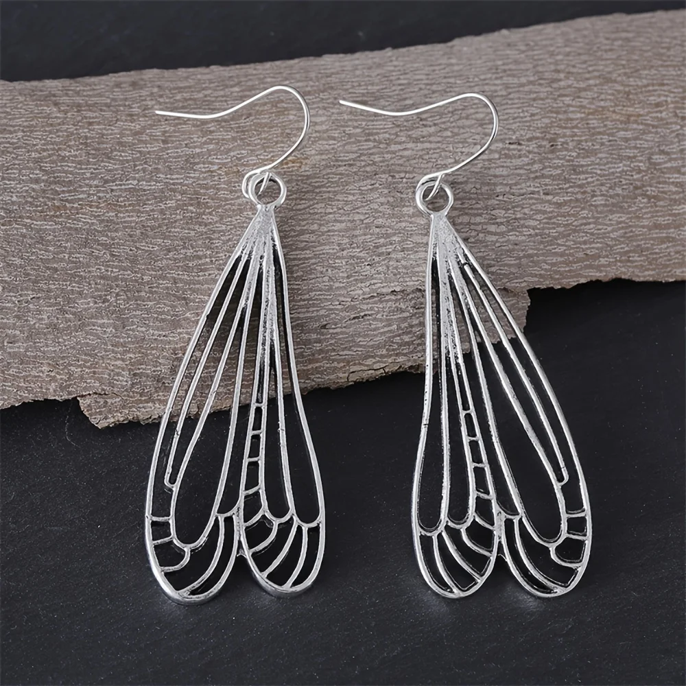 Simple wind dragonfly wings hollow women\'s earrings alloy silver-plated couple girlfriend gift earrings jewelry