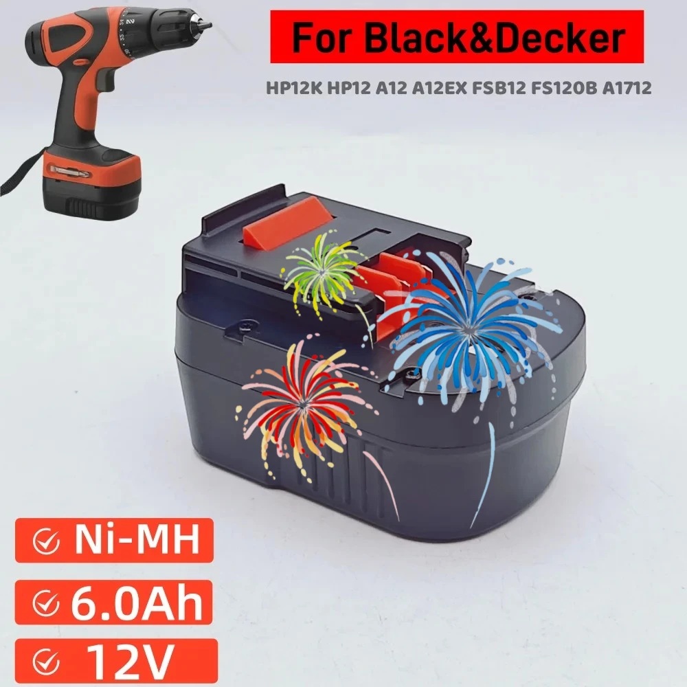 

【Обновление до 6000 мАч】12V 6000Ah для аккумуляторов Black & Decker HPB12 FSB12 FS120B FS120BX A12 A1712