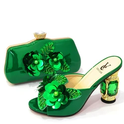 Classic Green Color Pointed Wine Glass Heel Design Ladies Shoes Dual-Use Ladies Bags Wedding Party Shoes Bag